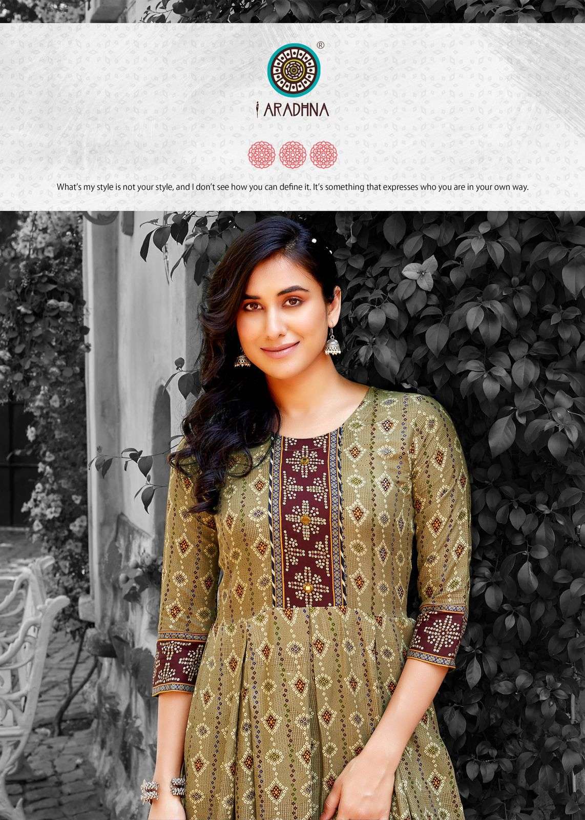 BANDHANI VOL 4 RAYON BANDHANI PRINT EMBROIDERY WORK LIVA TAG LONG GOWN KURTI BY ARADHNA BRAND 4010 C